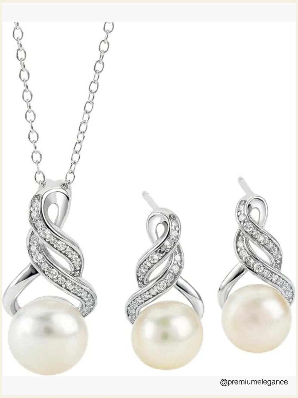Cultured Pearl & Diamond Necklace Earring Set Sterling Silver 18" Chain